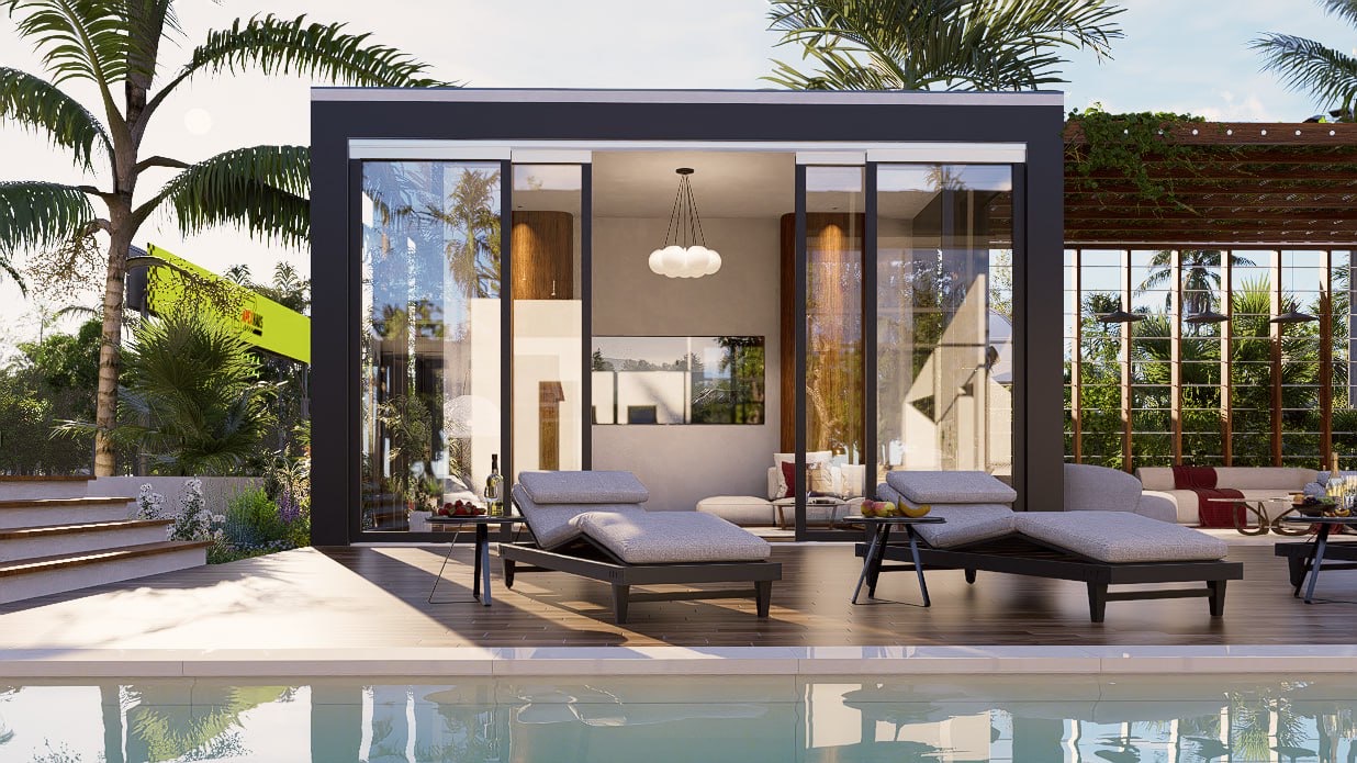 ApexHaus pool, pool house, and tennis & pickleball court
